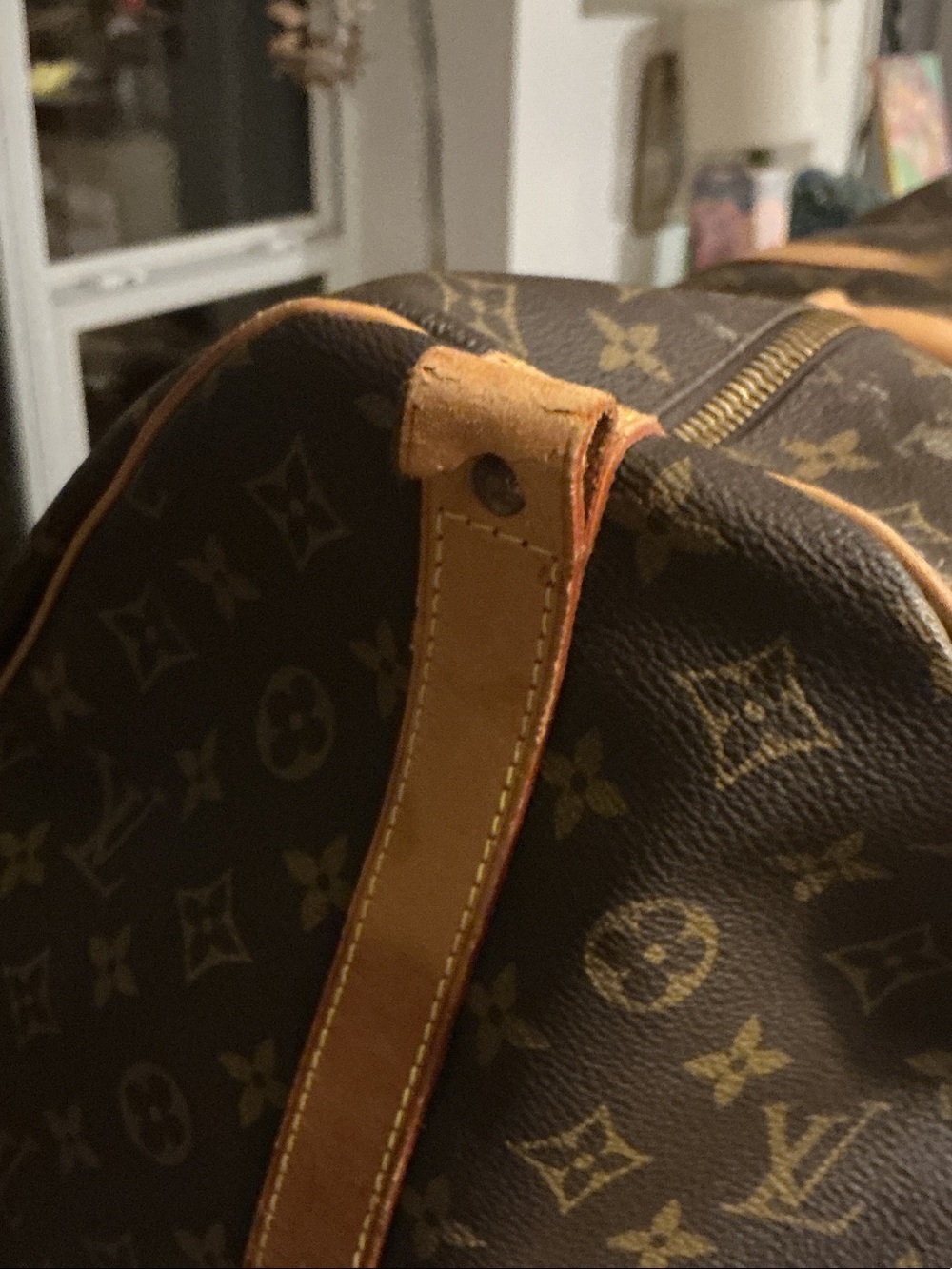 Louis Vuitton Brown Monogram Duffel with Tan Leather Trim - Picture 4 of 6